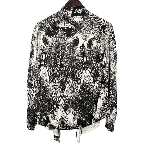 Soma Intimates Open Front Cardigan Knit Sweater Black White Print Size S *STAINS - Picture 2 of 12